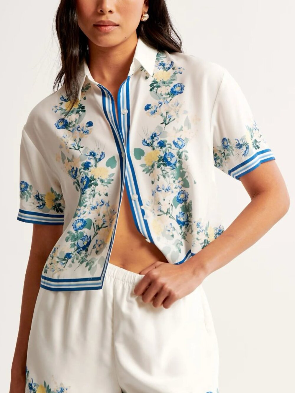 Abercrombie & Fitch Faux Silk Short-Sleeve Shirt - Size M